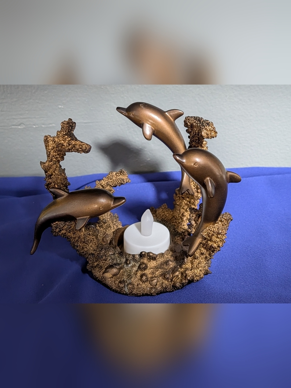 Vintage PartyLite Bronze Dolphins Swimming Tealight Holder, Candle Included